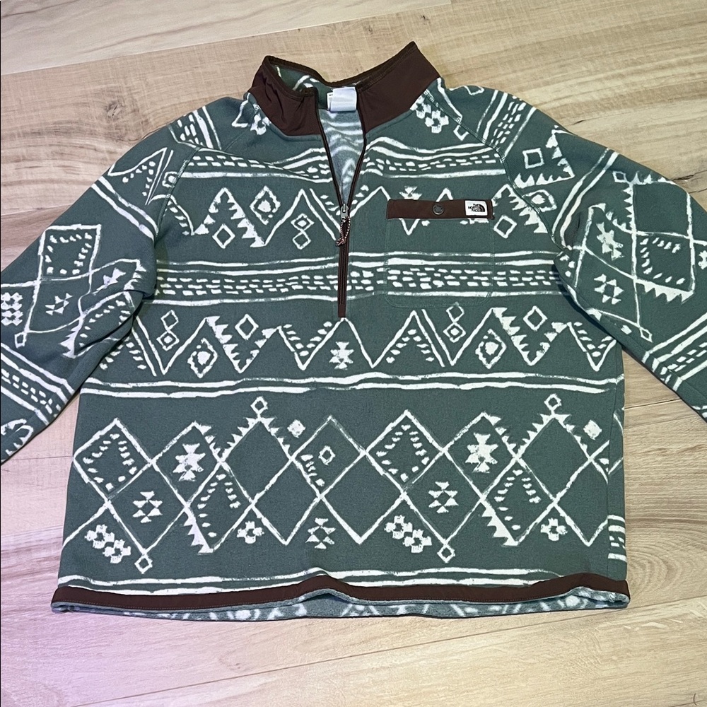 Men's Green Patterned Quarter-Zip Sweater